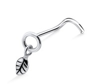 Dangling Leaf Silver Curved Nose Stud NSKB-555